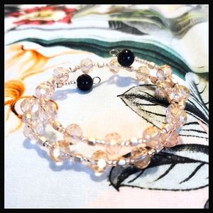 Smoky Pink - Blue Goldstone Accented Wrap Bracelet